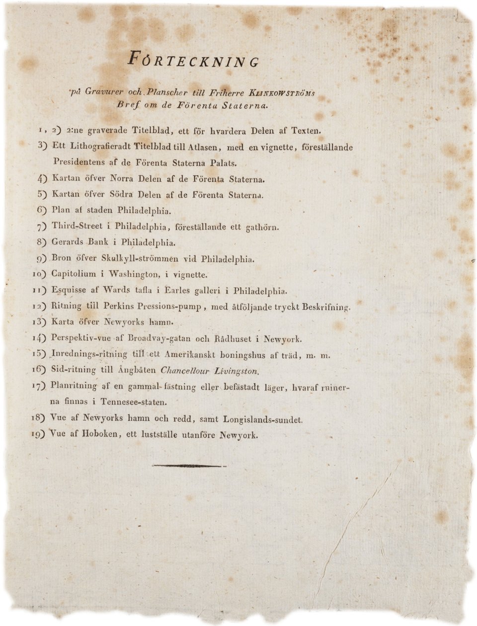 List of illustrations from Klinckowstroms Atlas of the United States, 1824 by Swedish School