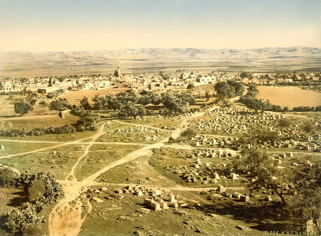 View of the Town of Ramleh with Cemetery in the Foreground, c.1880-1900 by Swiss Photographer