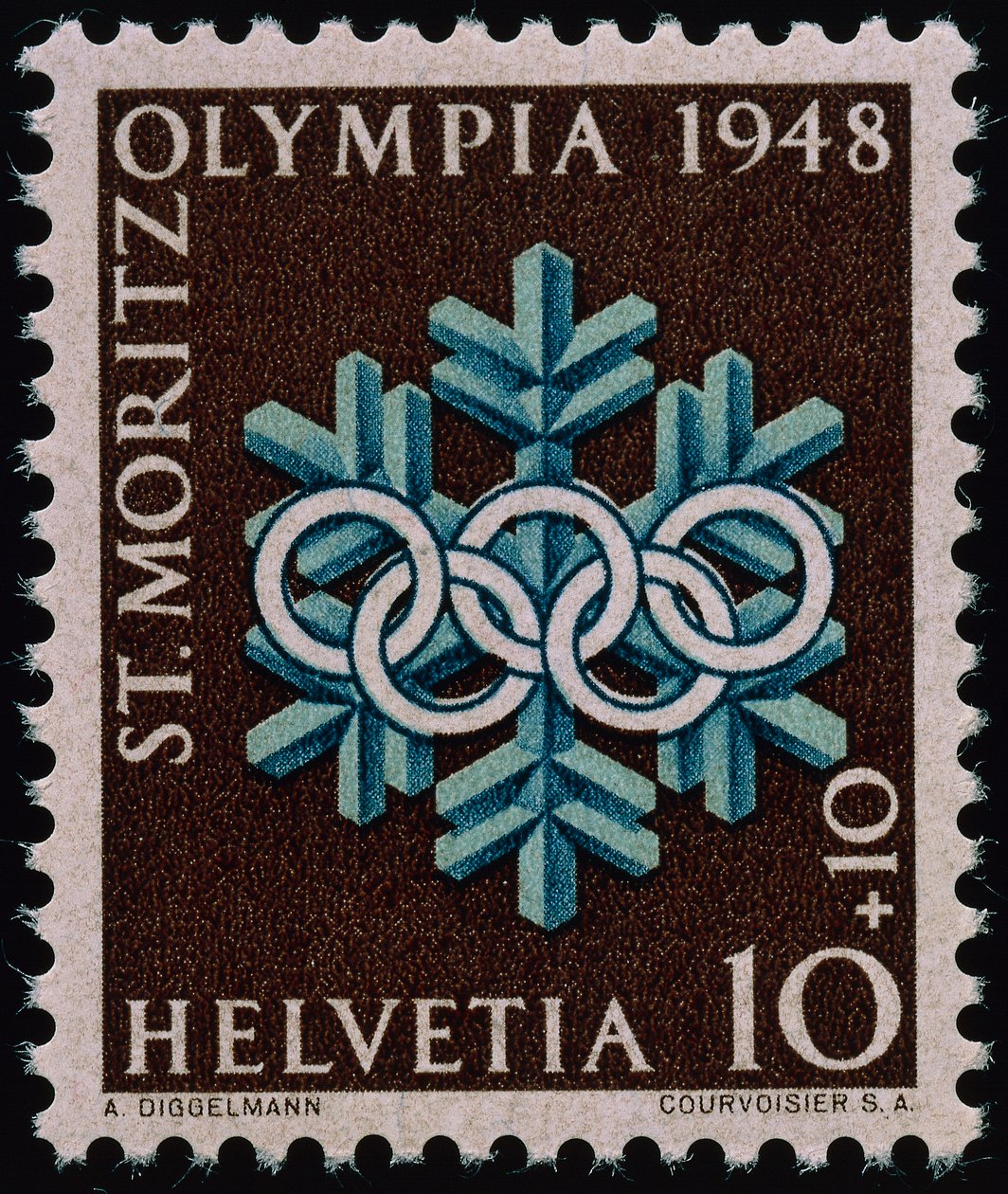 Stamp Commemorating the 1948 Winter Olympics by Swiss School