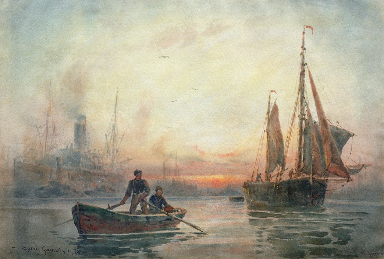 Sunset in the Pool of London, 1913 by Sydney Goodwin