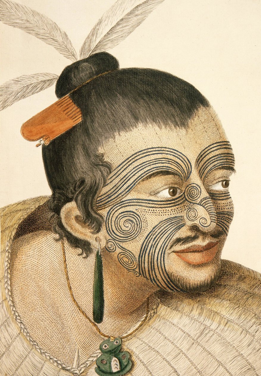 Portrait of a Maori Chief with Full Facial Moko, 1769 by Sydney Parkinson