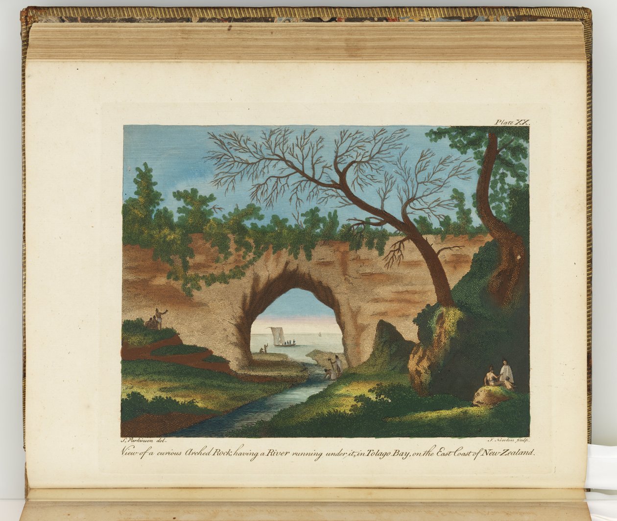 View of a Curious Arched Rock, Having a River Running Under It, Tolago Bay, on the East Coast of New Zealand, Illustration from A Journal of a Voyage to the South Seas: In His Majesty