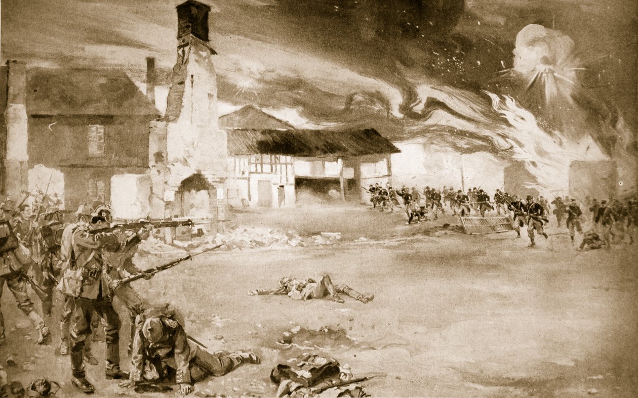 French defeat the German Imperial Guard in a village which changed hands four times, 1914-19 by Sydney Adamson