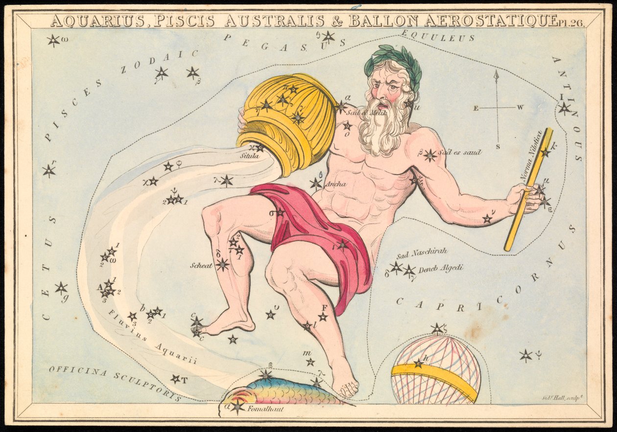 Aquarius, Pisces Australis and Ballon Aerostatique, c.1825 by Sydney Hall