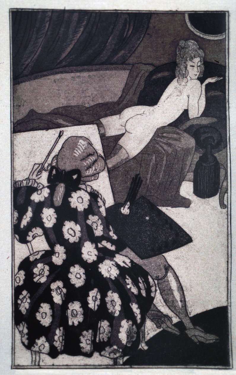 Eroticism: Giacomo Casanova portraying his elongated mistress languorously naked on a sofa by Sylvain Sauvage