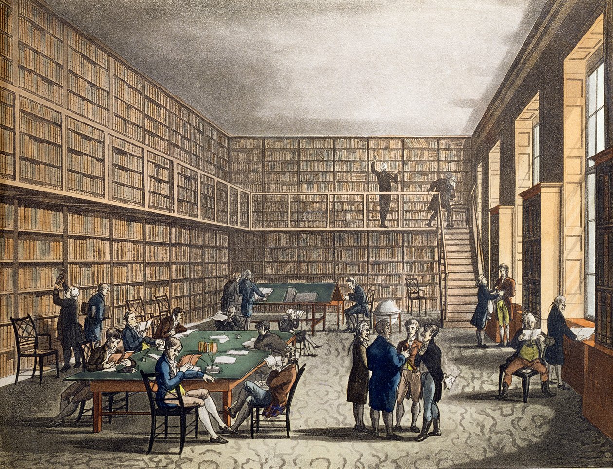 The Library at The Royal Institution, Albemarle Street, engraved by Joseph Constantine Stadler, 1809 by Pugin and Rowlandson