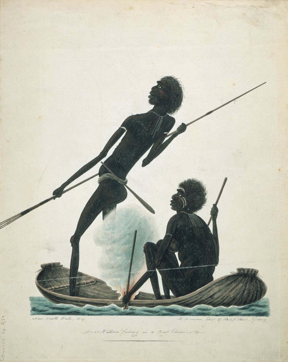 Natives Fishing in a Bark Canoe by T.R. Browne