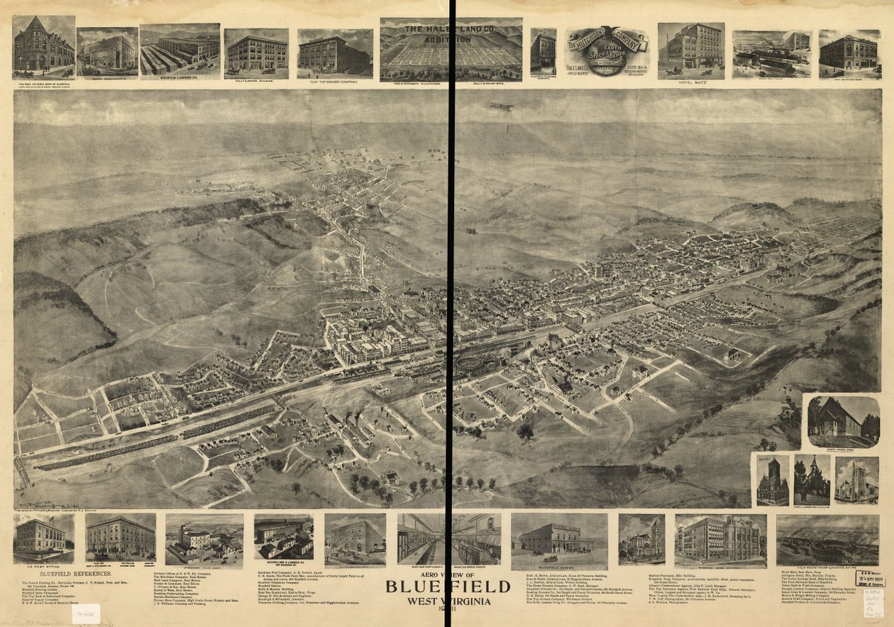 Aero view of Bluefield, West Virginia 1911 by T. M. Fowler