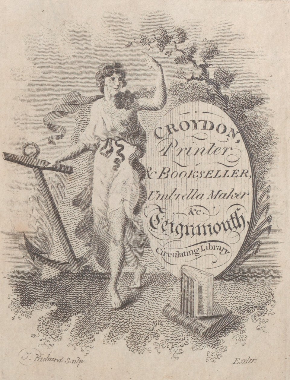 Trade Card for Croydon, Printer, Bookseller, and Umbrella Maker, 19th century by T. Rickard