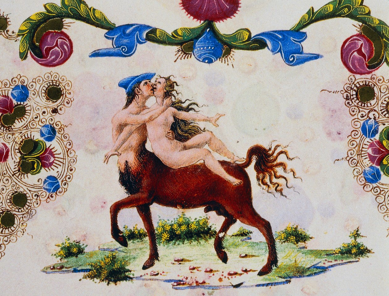 Centaur and Female Figure, Volume II f 287, v, Bible of Borso d