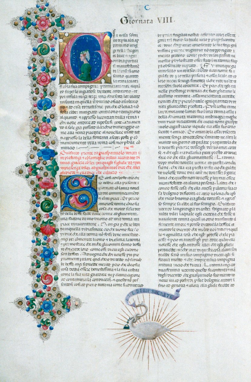 Illuminated manuscript page from Decameron, by Giovanni Boccaccio by Taddeo Crivelli