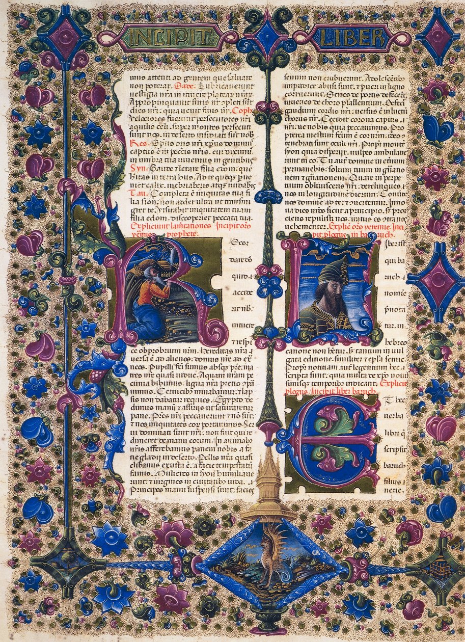 Incipit from Book of Prophet Baruch, from Volume II of Bible of Borso d ...