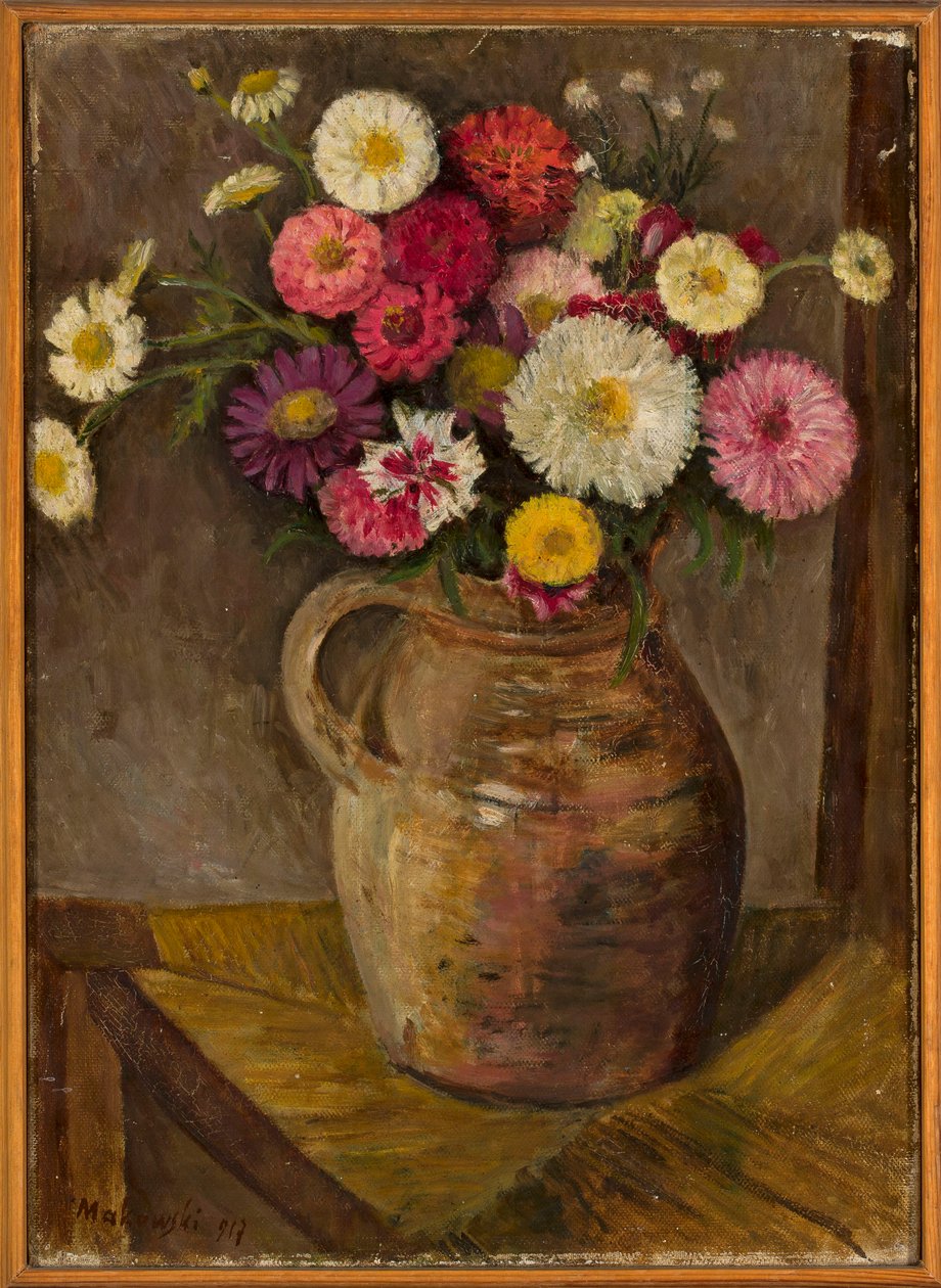 Asters and Zinnias in a Clay Jug by Tadeusz Makowski