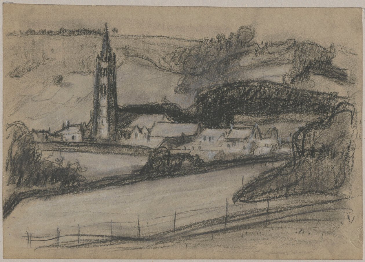 View of a Town with Church Tower by Tadeusz Makowski