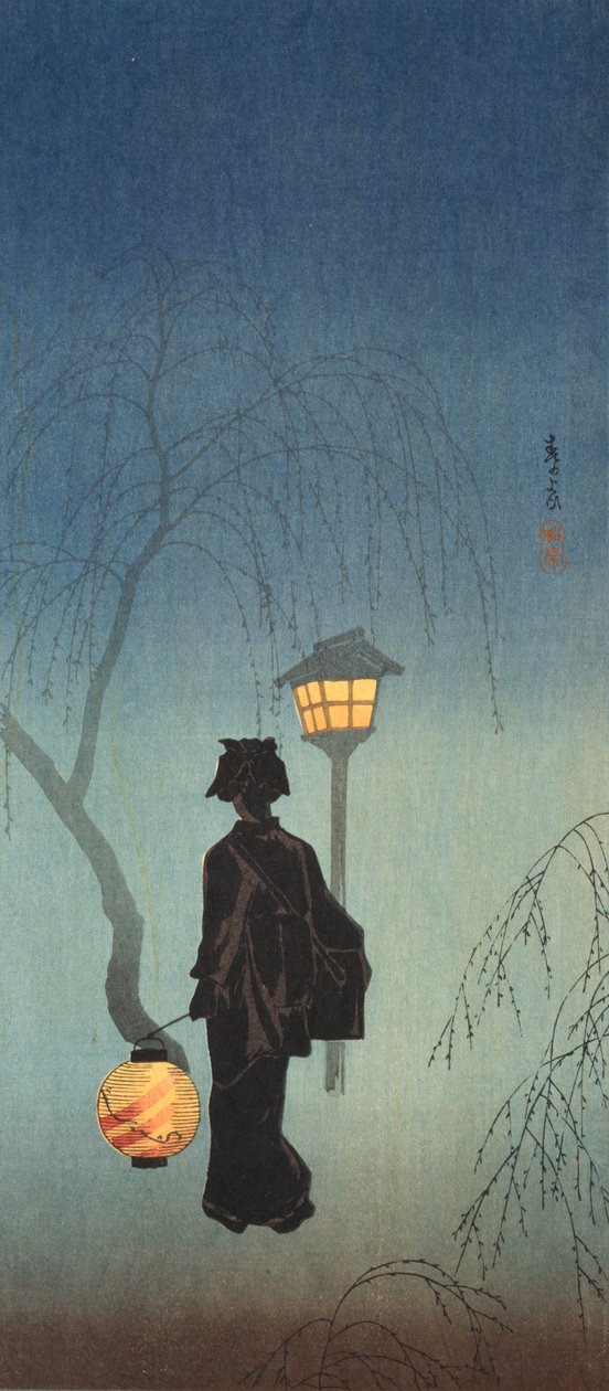 Woman with a Lantern on a Spring Evening by Shōtei Takahashi