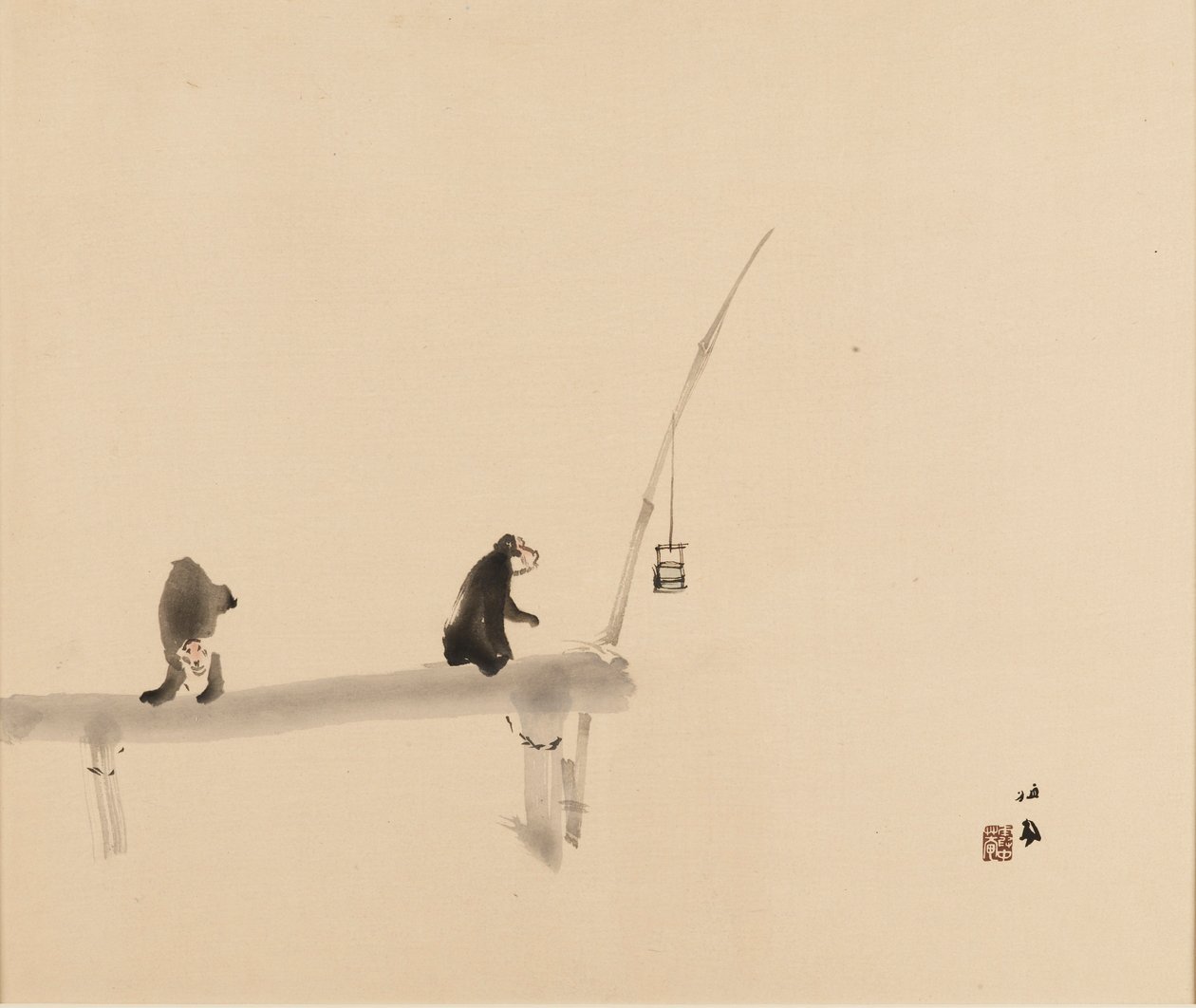 Woodblock Print - Two Monkeys on a Jetty by Takeuchi Seiko