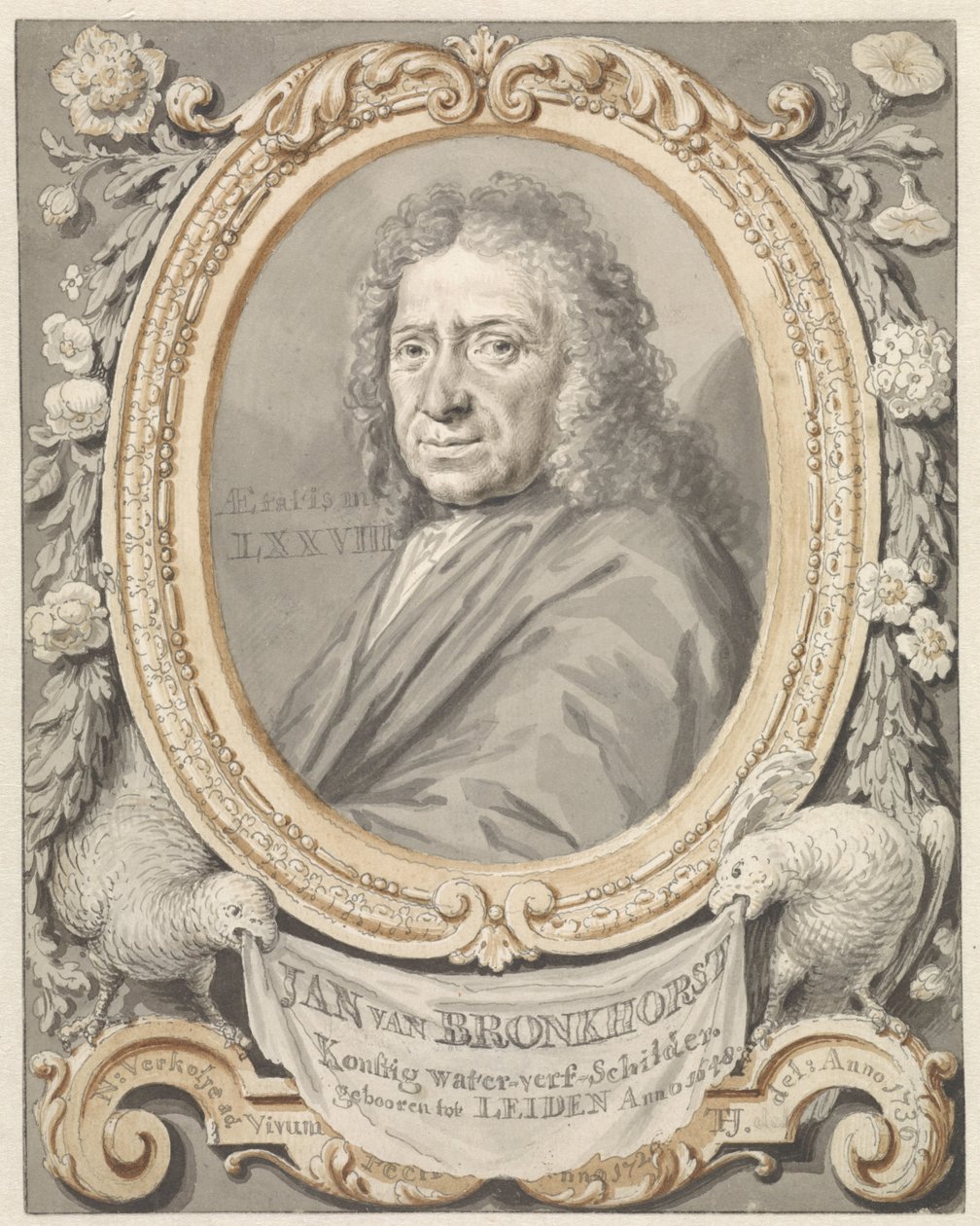 Portrait of Johannes (Jan) van Bronkhorst in a Frame with Flowers and Two Birds by Tako Hajo Jelgersma