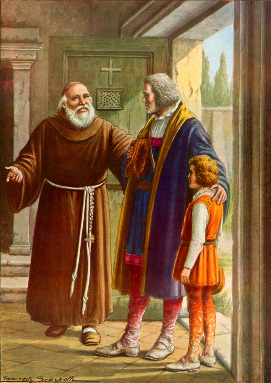 The Guardian of Rabida Welcoming Christopher Columbus and his Young Son