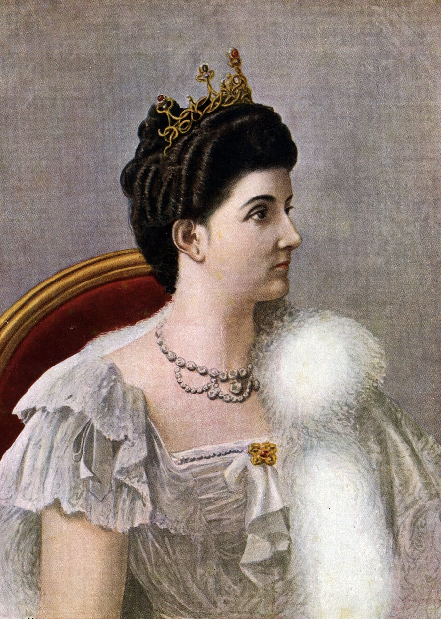 Portrait of the Queen of Italy Helene (Elena) of Montenegro (1873-1952) Illustration by Tancredi Scarpelli from 