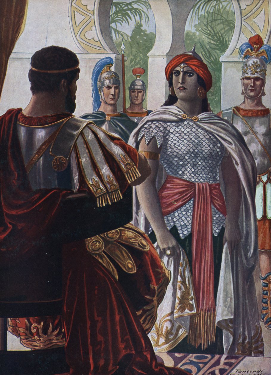 Roman Antiquity: The Imperator of Palmyra Septimia Bathzabbai Zenobie captured by Roman Emperor Aurelian, 272 AD (Illustration by Tancredi Scarpelli) by Tancredi Scarpelli