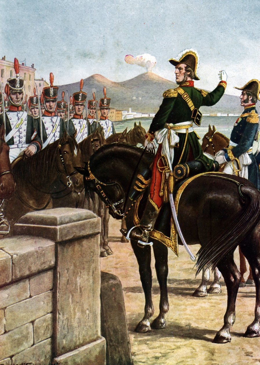 Uprising in the Kingdom of the Two Sicilies (1820): The military Guglielmo Pepe haranged his troops in 1820 in Naples, Italy (Italian patriot Guglielmo Pepe on the Ponte della Maddalena in Naples during the revolutionary movement) by Tancredi Scarpelli