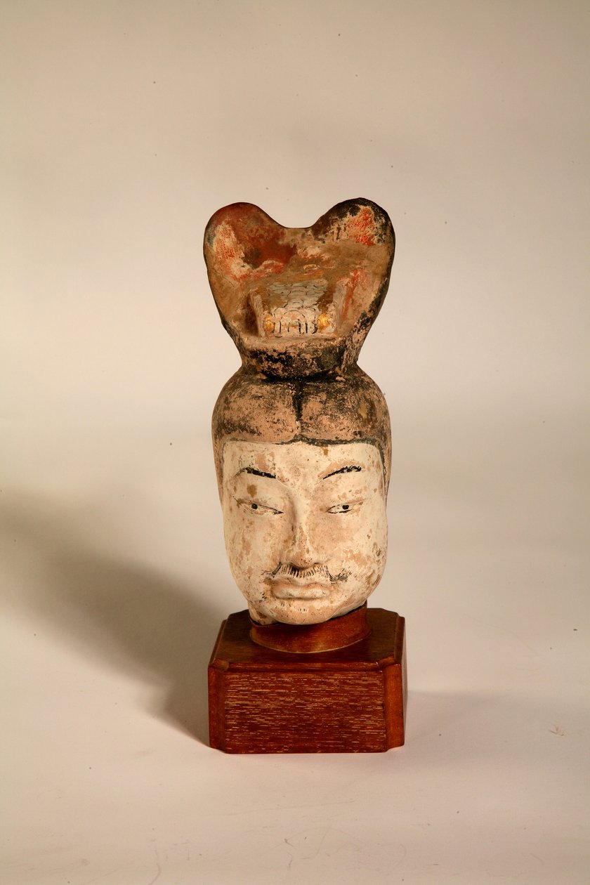 Head of a civilian official on a European wooden stand, from a tomb in Northern China, 618-705 by Tang Dynasty Chinese School