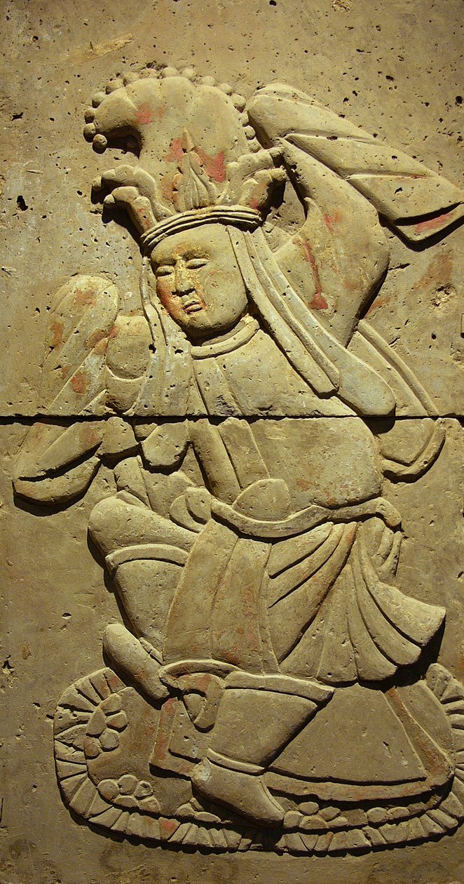 Stele depicting a musician by Tang Dynasty Chinese School
