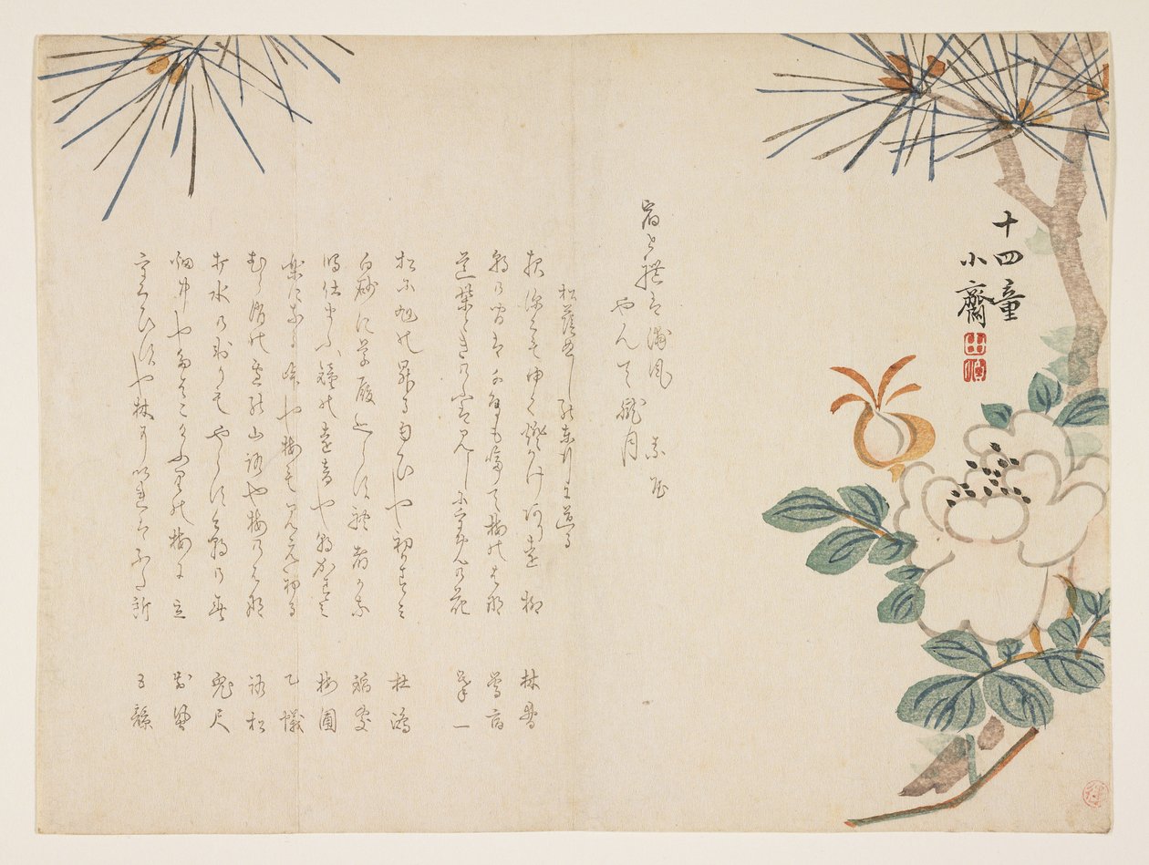 Pine and a Peony Flower, 1860 by Tanomura Shsai