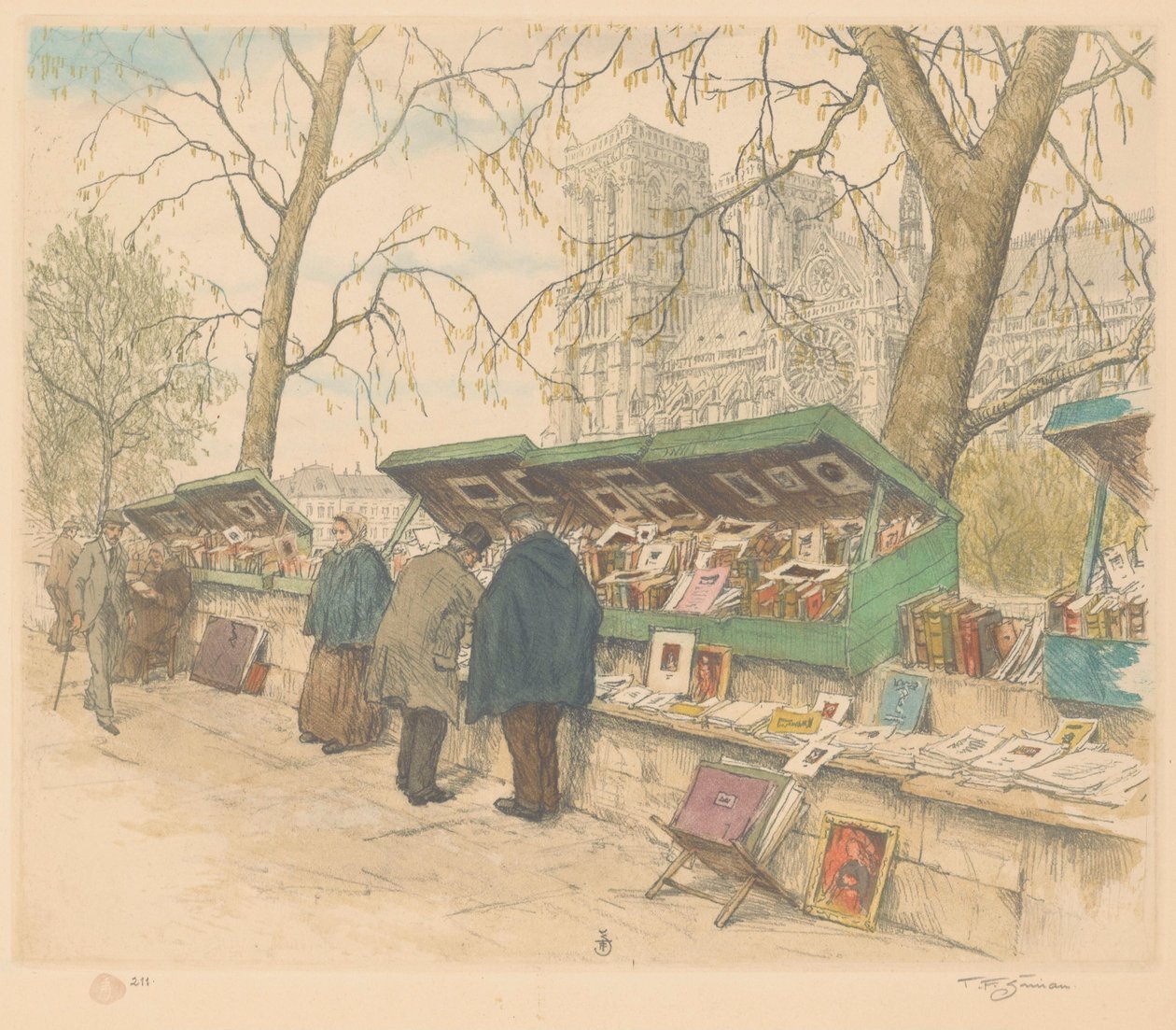 Bookstalls on the Quai de Montebello, Notre-Dame in the Background by Tavík František Šimon (signed by artist)