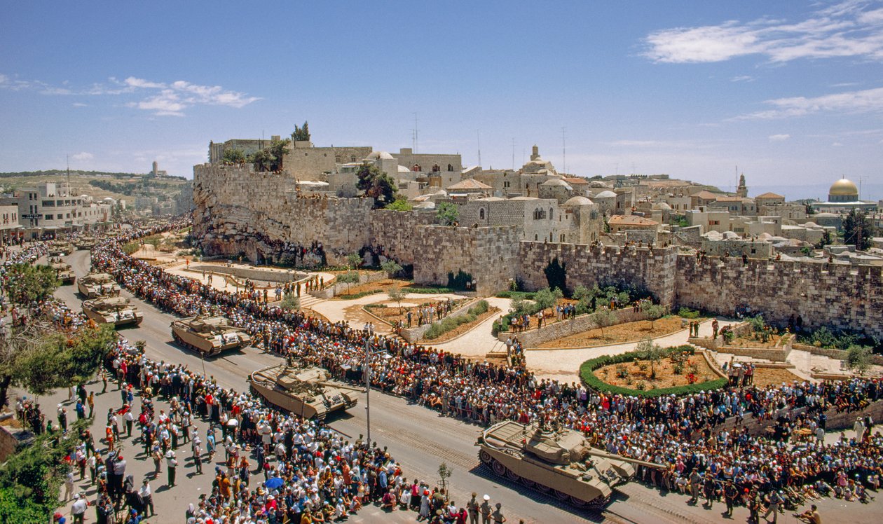 Israeli weapons and soldiers parade on Independence Day through former Jordanian sector by Ted Spiegel