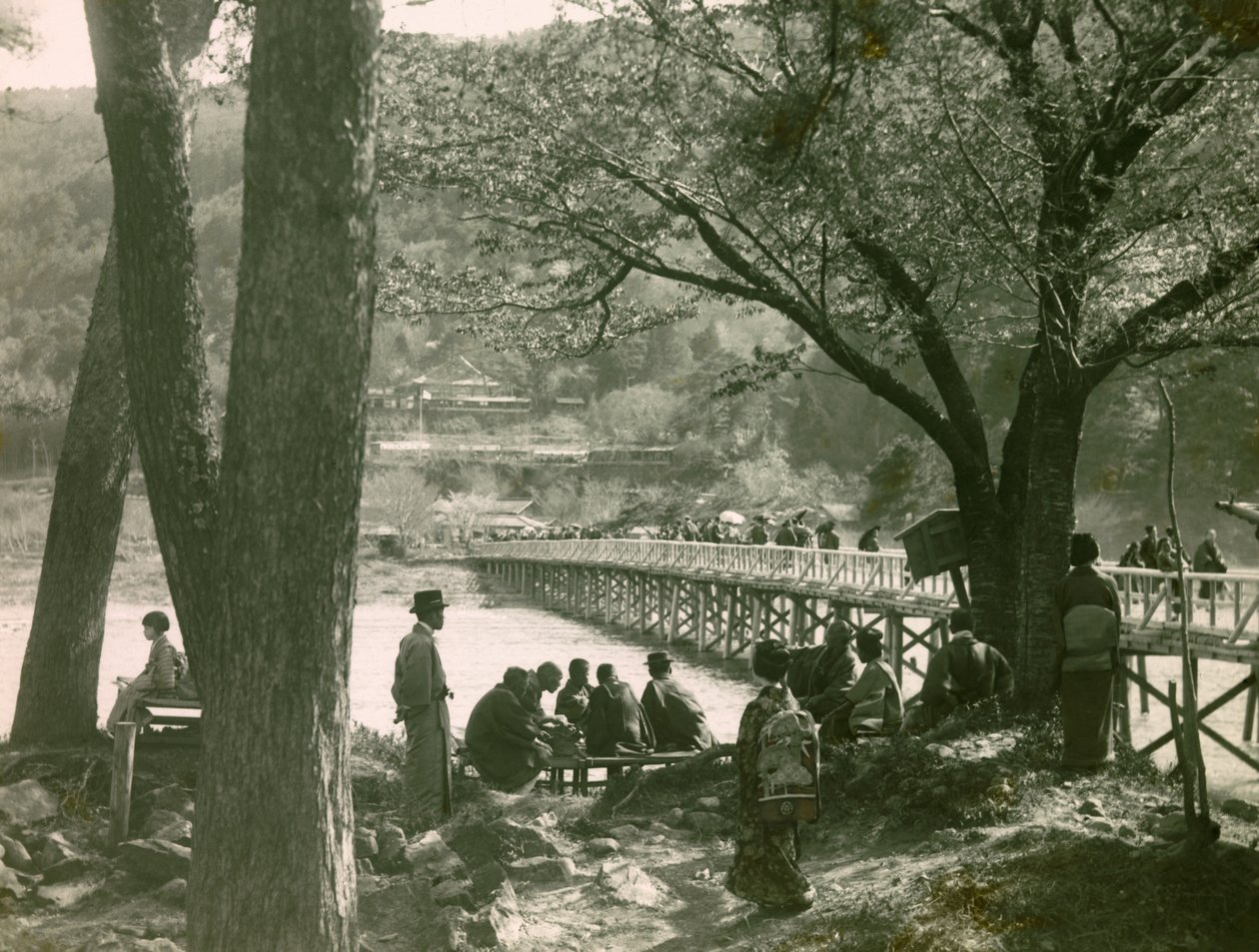 View of Togetsukyo Bridge Over the Katsura River in Arashiyama, circa 1900 - 1915 by Teijiro Takagi
