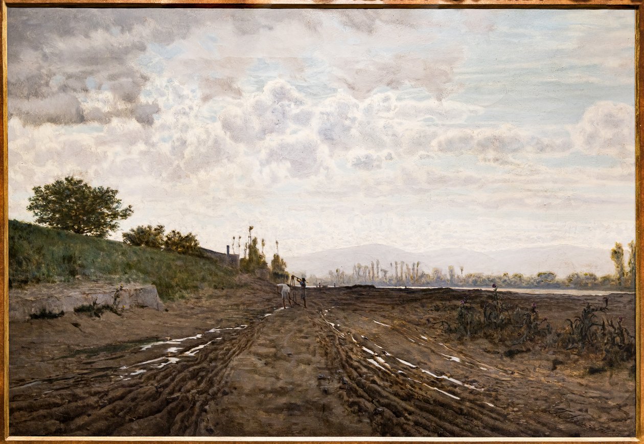 A Morning along the River Arno. Sand diggers along the Arno by Telemaco Signorini