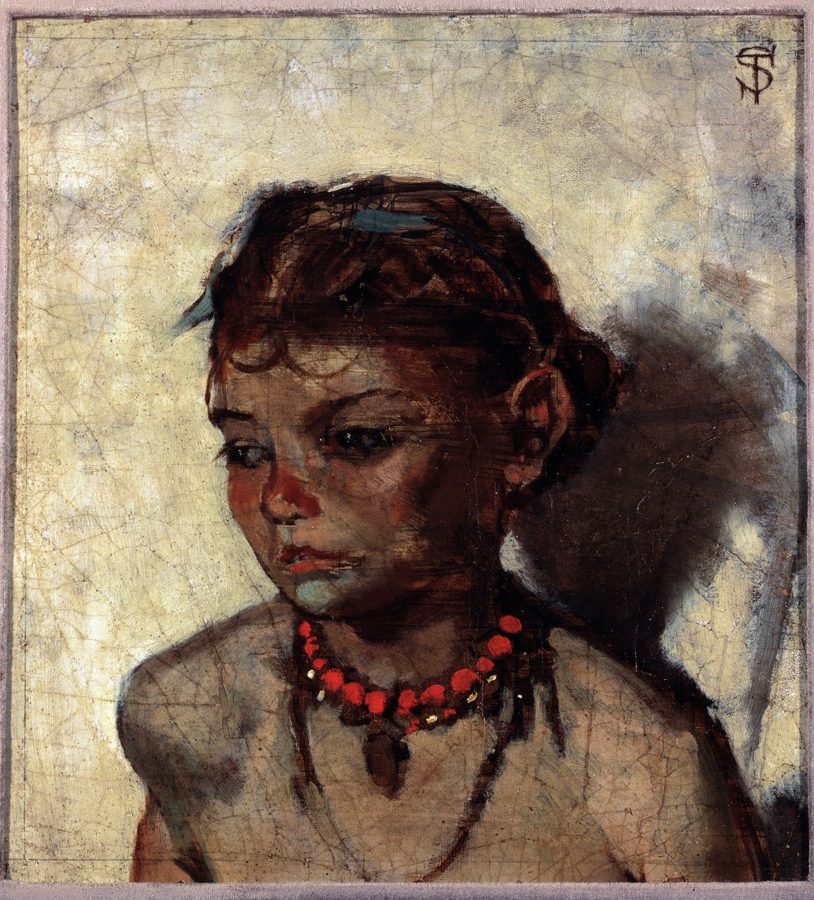 Young Girl with Coral Necklace by Telemaco Signorini