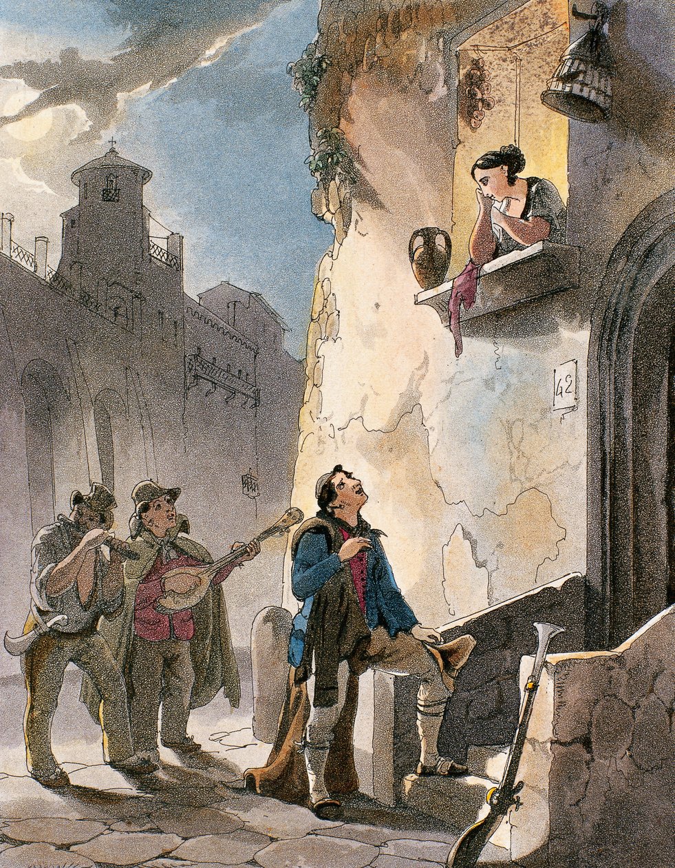 Serenade, illustration from Costumes and popular scenes of Naples by Achille Vianelli, c.1830 by Teodoro Guglielmo Witting