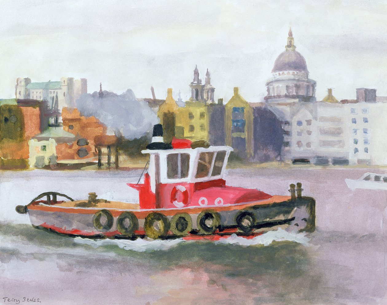 Red Tug Passing St. Pauls by Terry Scales