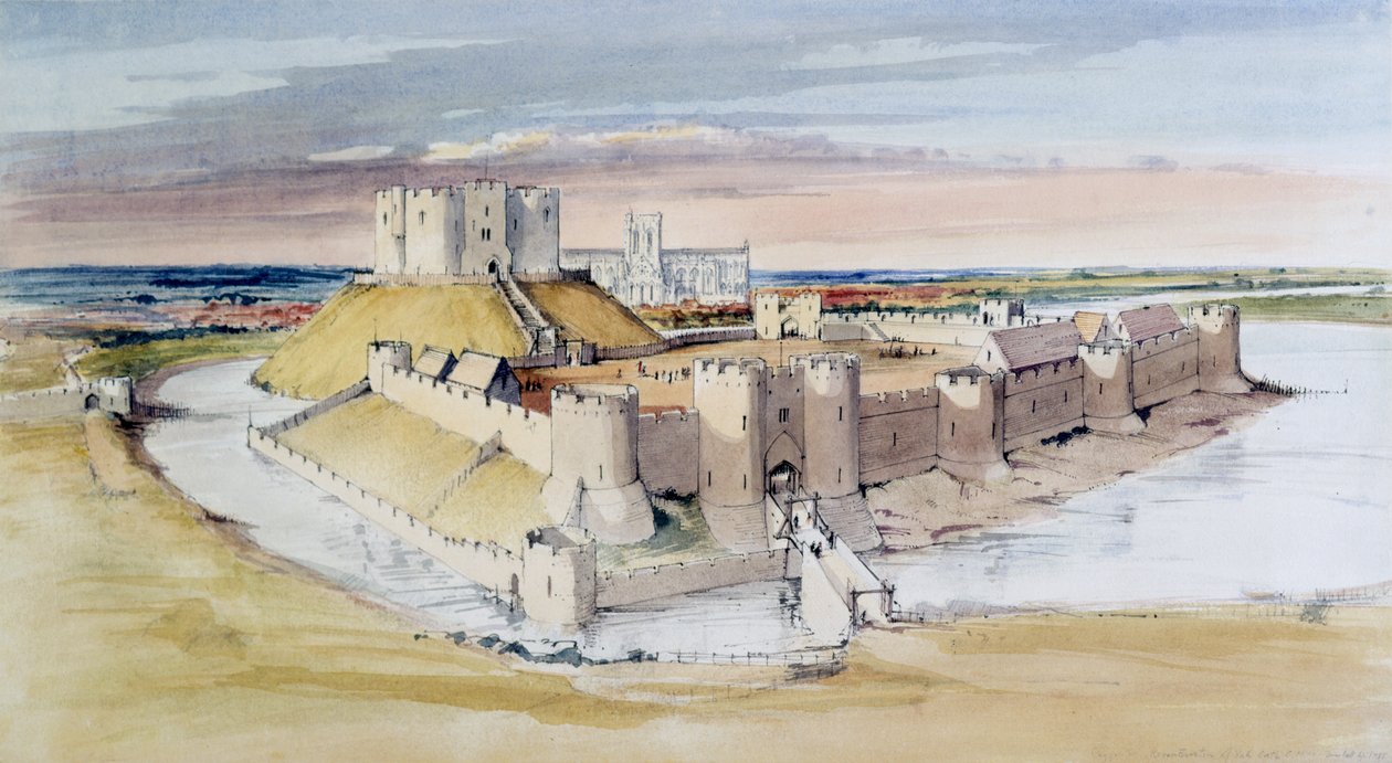Illustration of York Castle, North Yorkshire, as it might have been in the late 13th century, 1985 by Terry Ball
