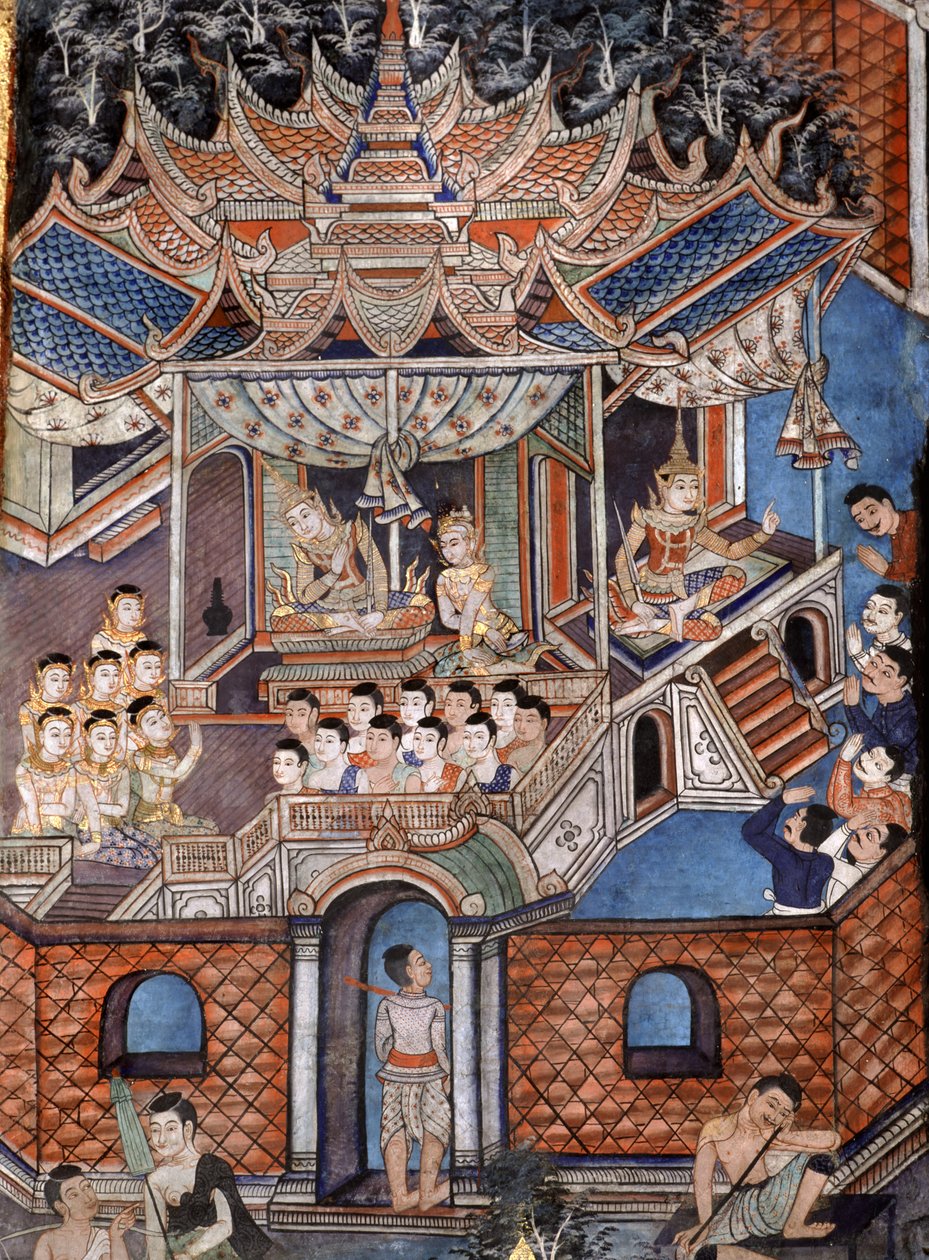 (detail) Murals of Viharn Laikam Portraying the Sang Thong Tales by Thai School