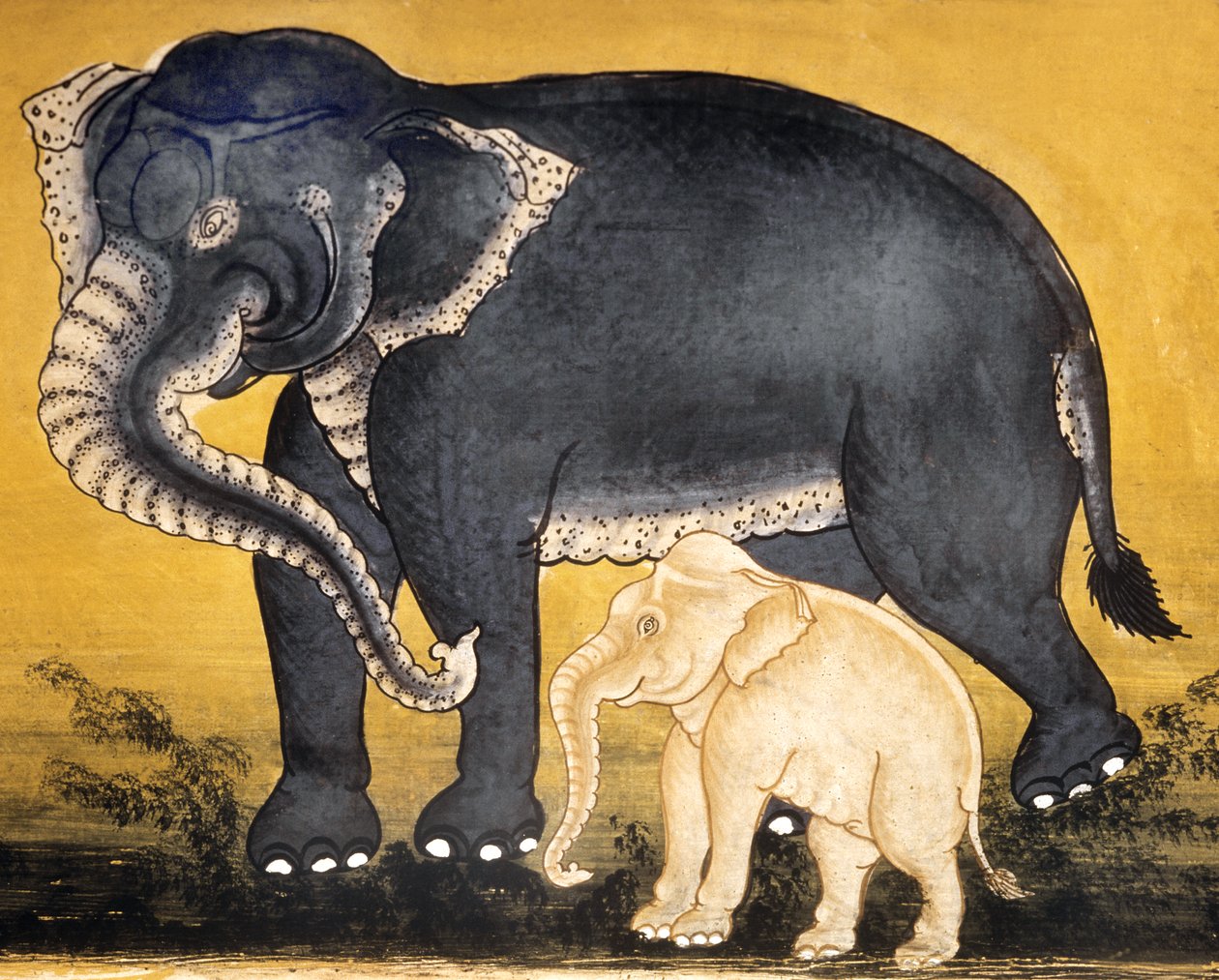 Elephant and Calf, Page from a Manuscript on Elephant Training by Thai School