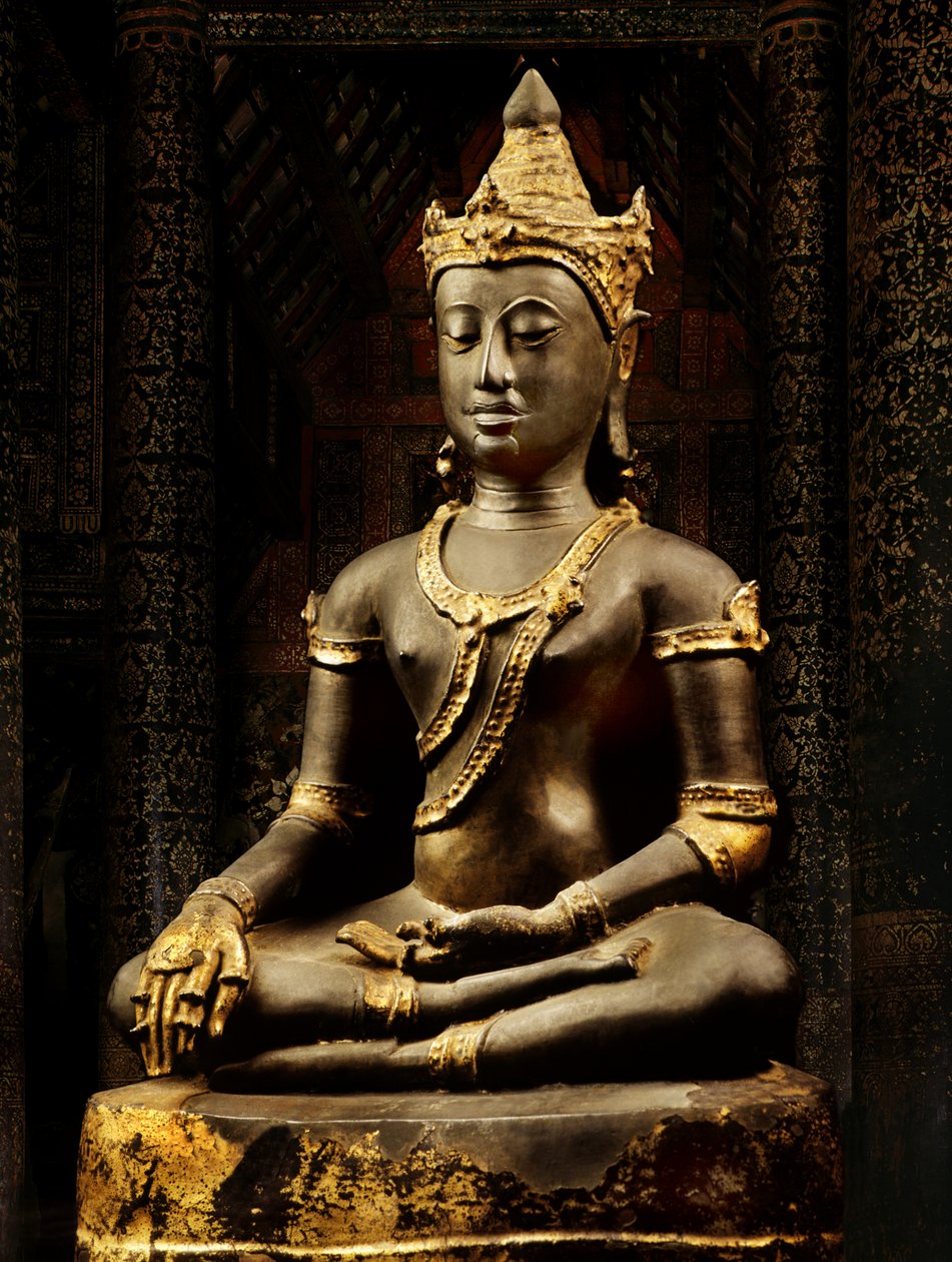 Lanna Buddha adorned with regalia by Thai School