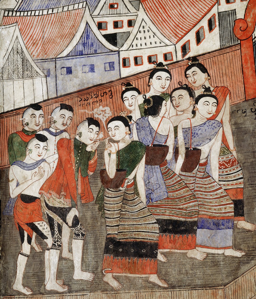 Lovers smoking (detail) by Thai School