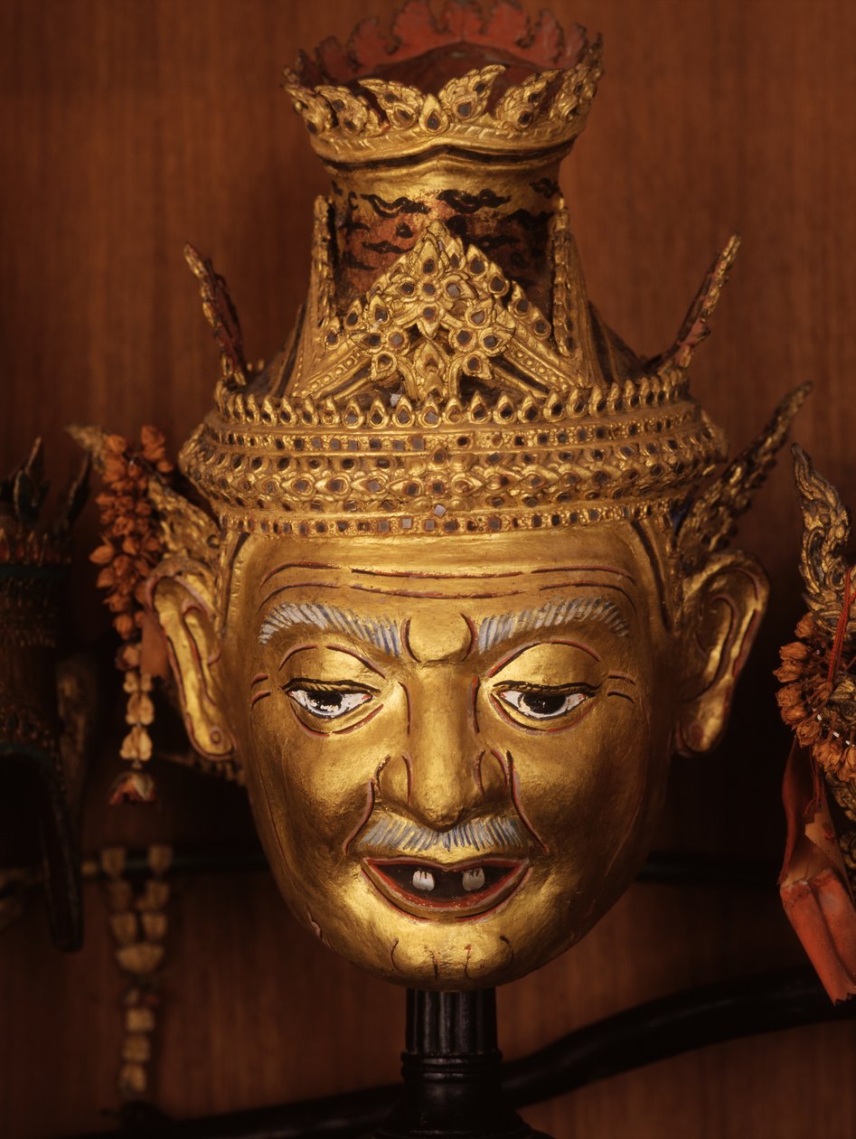 Mask of a Reshi, or hermit, for Khon theatre by Thai School