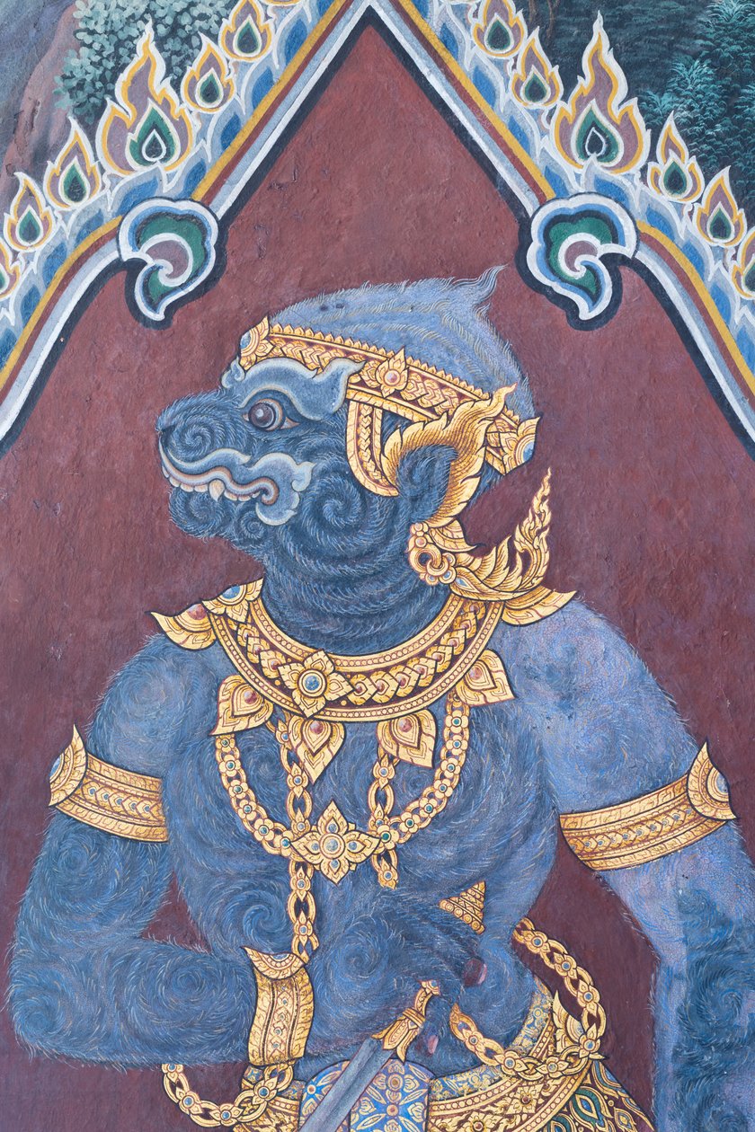 Mural depicting scenes from the Ramayana at Wat Phra Kaeo, the Royal Grand Palace, Bangkok, Thailand by Thai School
