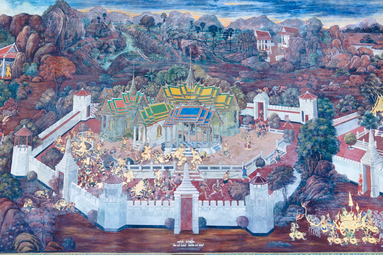 Mural Depicting Scenes from the Ramayana at Wat Phra Kaeo, the Royal Grand Palace, Bangkok, Thailand by Thai School