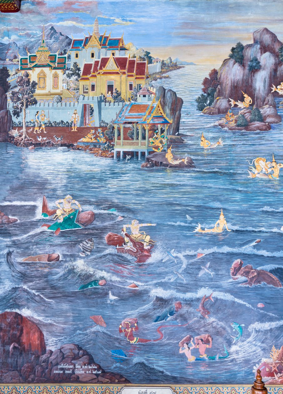 Mural Depicting Scenes from the Ramayana at Wat Phra Kaeo, the Royal Grand Palace, Bangkok, Thailand by Thai School