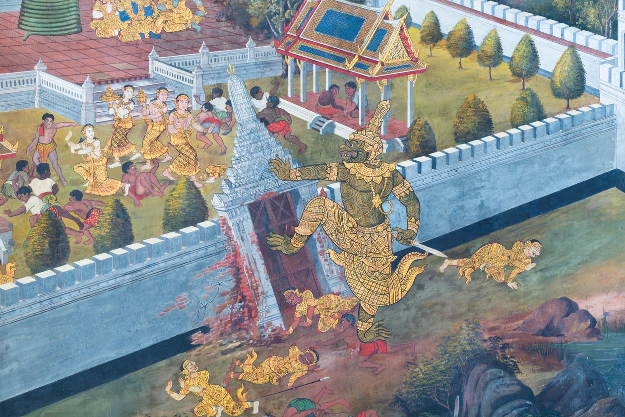 Mural Depicting Scenes from the Ramayana at Wat Phra Kaeo, the Royal Grand Palace, Bangkok, Thailand by Thai School