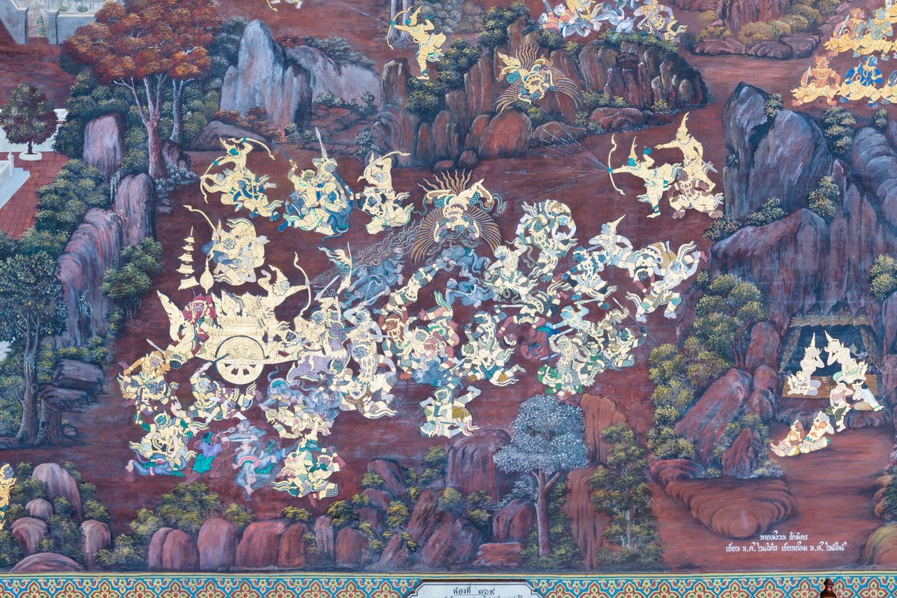 Mural Depicting Scenes from the Ramayana at Wat Phra Kaeo, the Royal Grand Palace, Bangkok, Thailand by Thai School