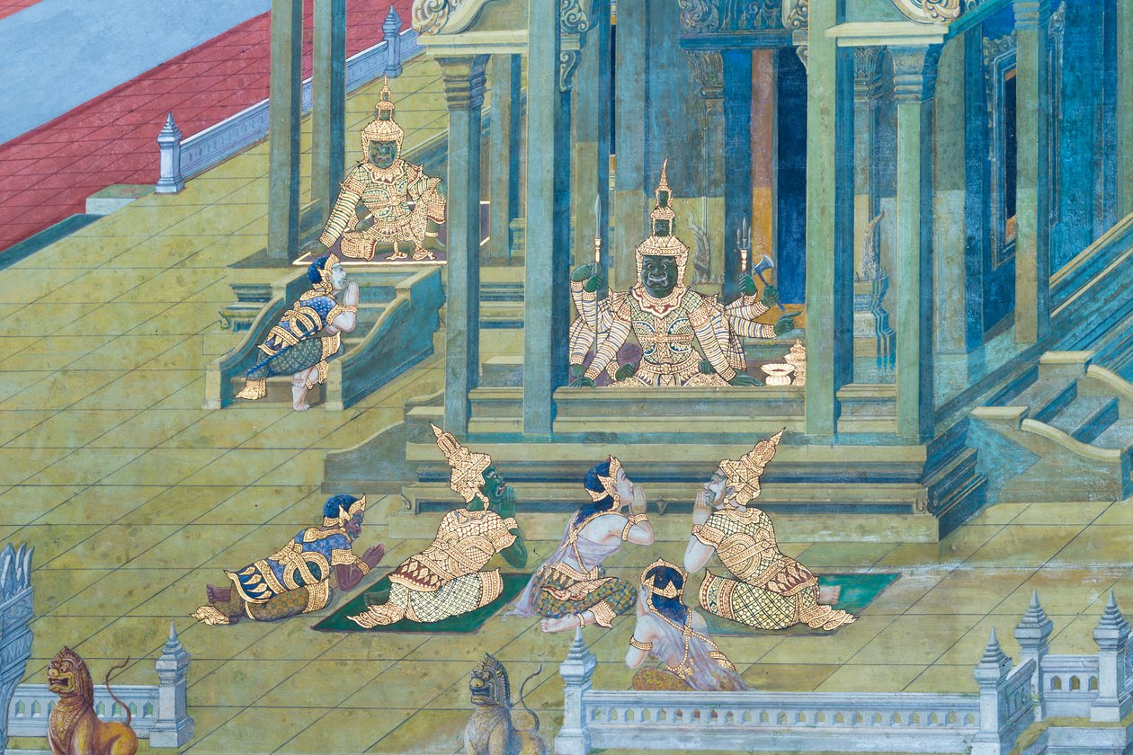 Mural Depicting Scenes from the Ramayana at Wat Phra Kaeo, the Royal Grand Palace, Bangkok, Thailand by Thai School