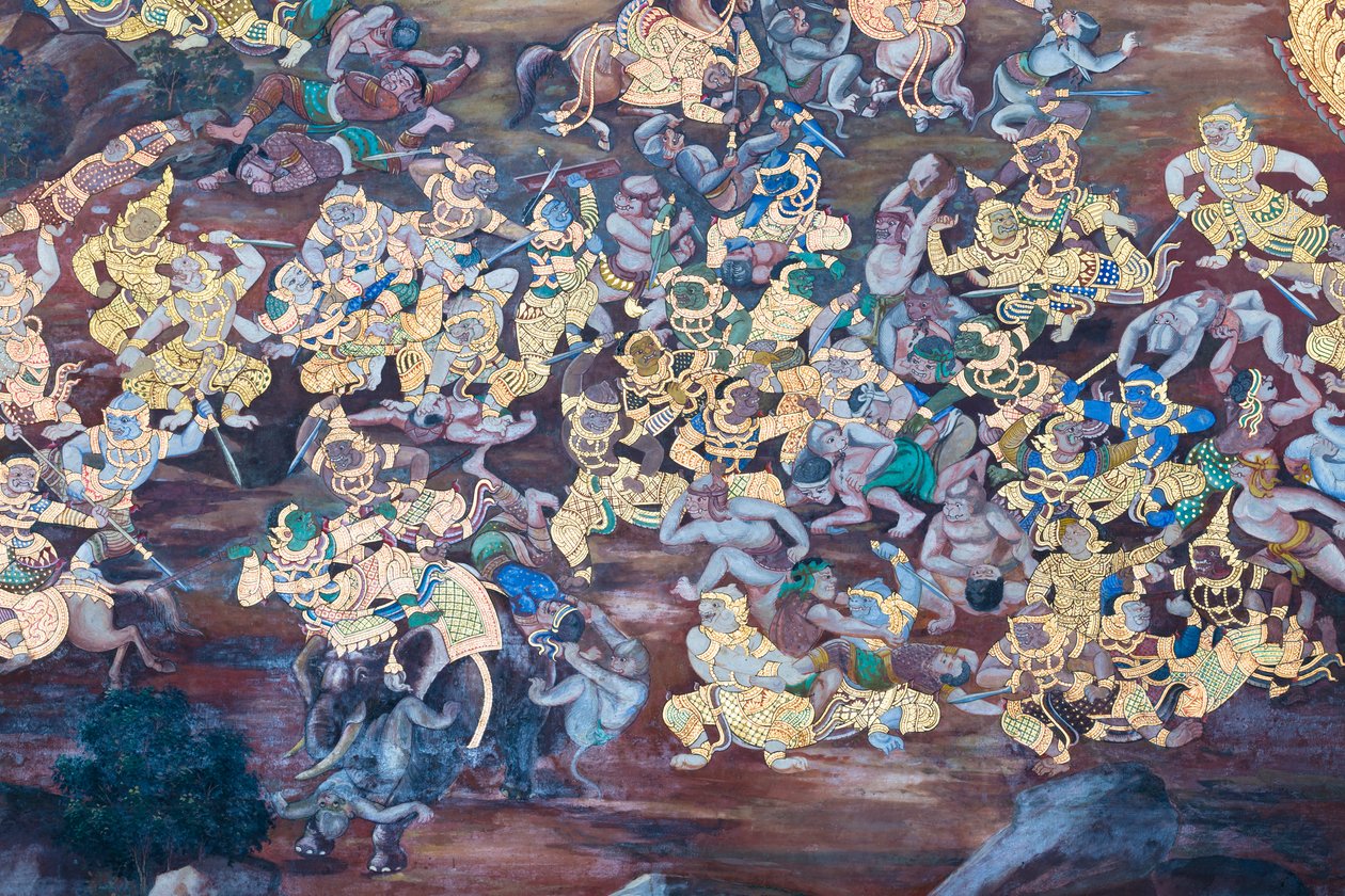 Mural Depicting Scenes from the Ramayana at Wat Phra Kaeo, the Royal Grand Palace, Bangkok, Thailand by Thai School
