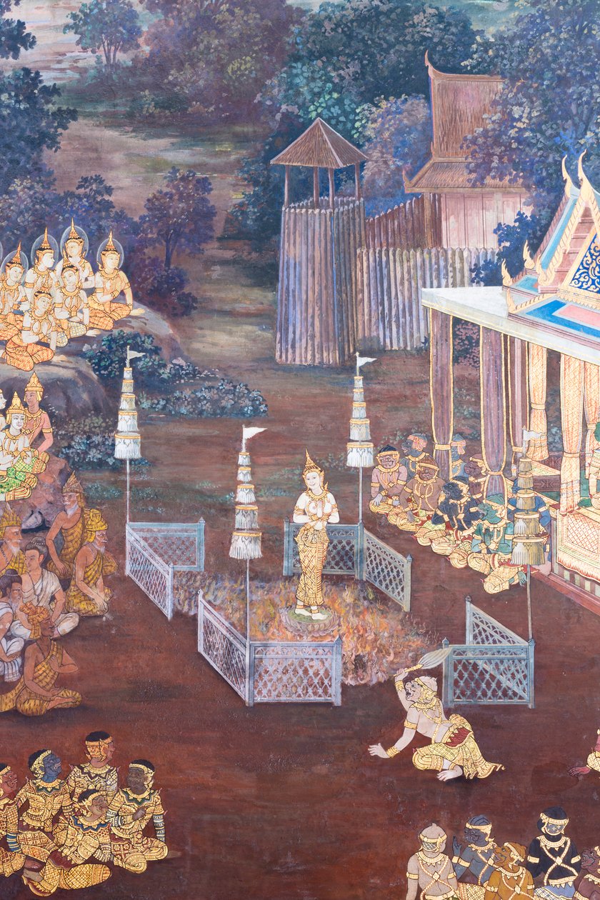 Mural Depicting Scenes from the Ramayana at Wat Phra Kaeo, the Royal Grand Palace, Bangkok, Thailand by Thai School
