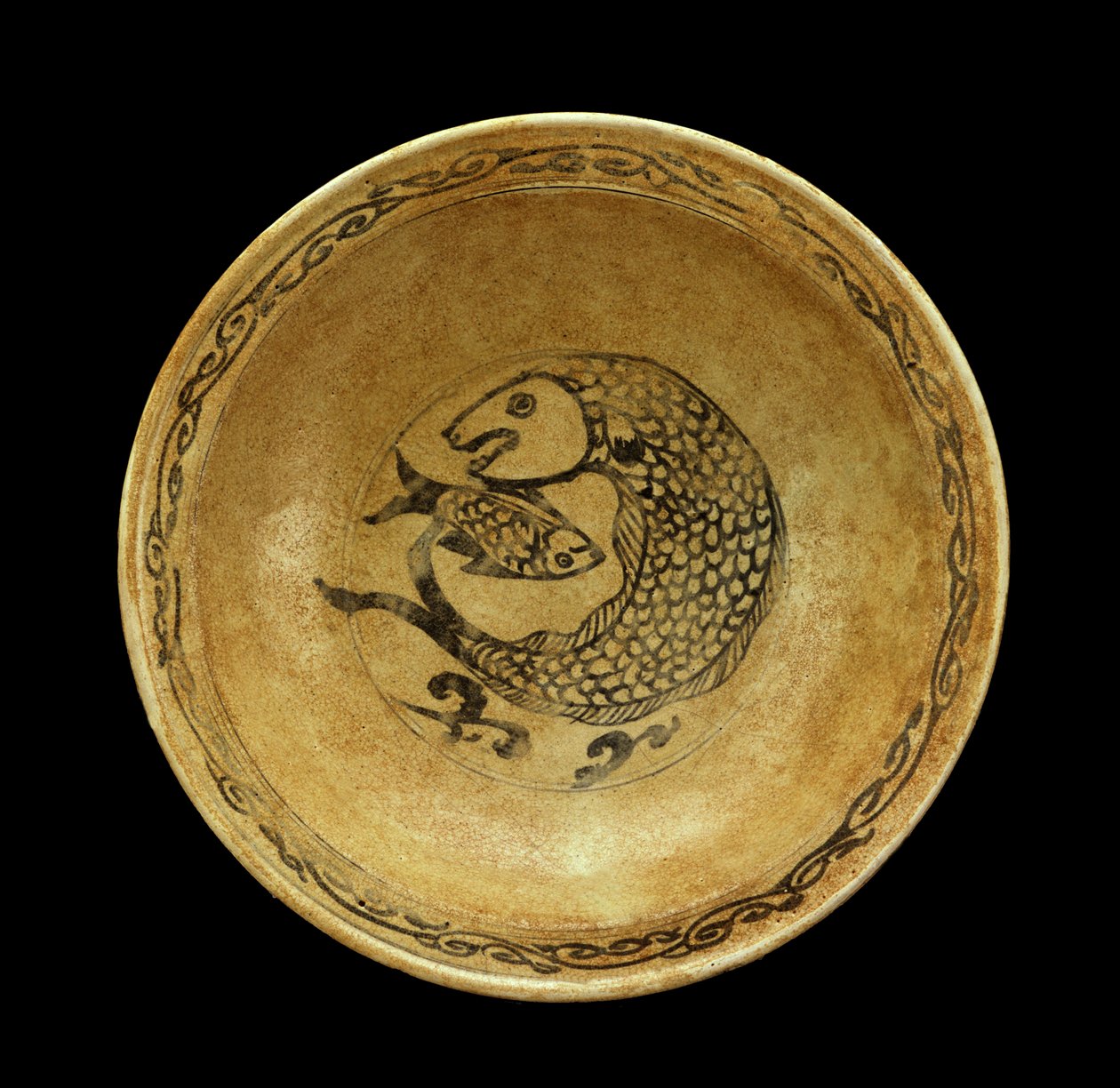 Stoneware dish with fish motif, Sukhothai period by Thai School